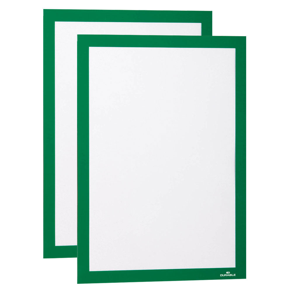 487205-2pk-durable-duraframe-self-adhesive-sign-a4-document-holder-green