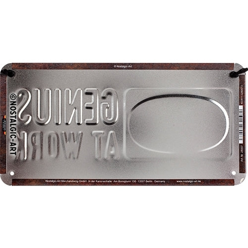 5128007-nostalgic-art-metal-10x20cm-hanging-sign-genius-at-work