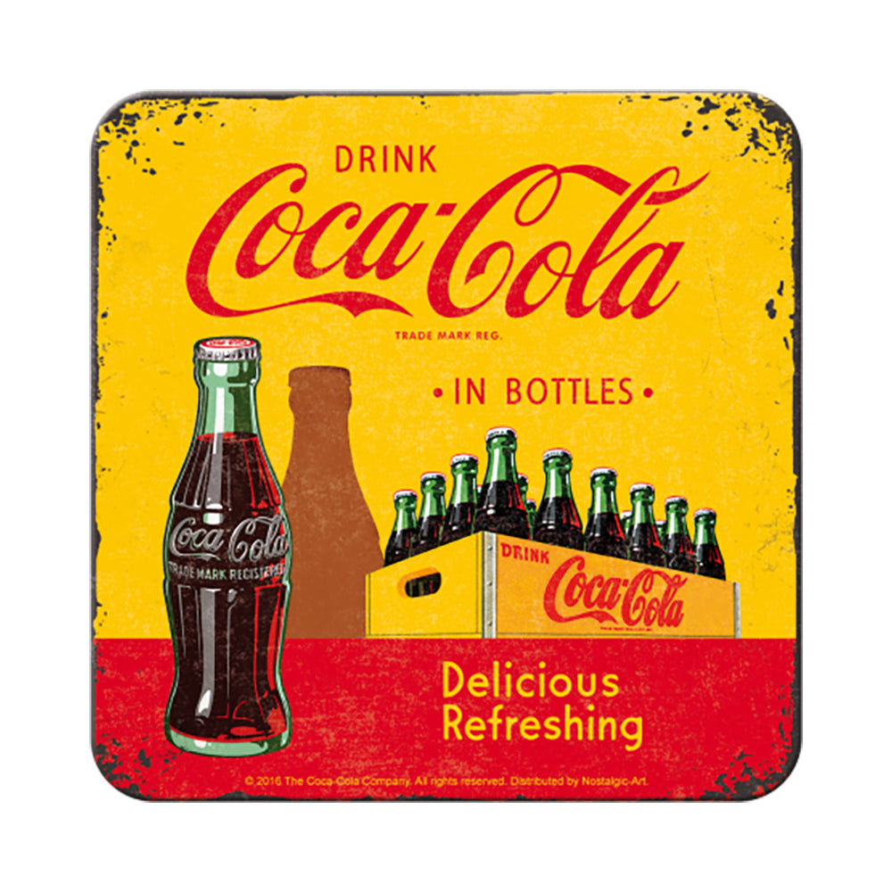 5146140-nostalgic-art-metal-square-drinks-coaster-coca-cola-in-bottles-yellow-9x9cm