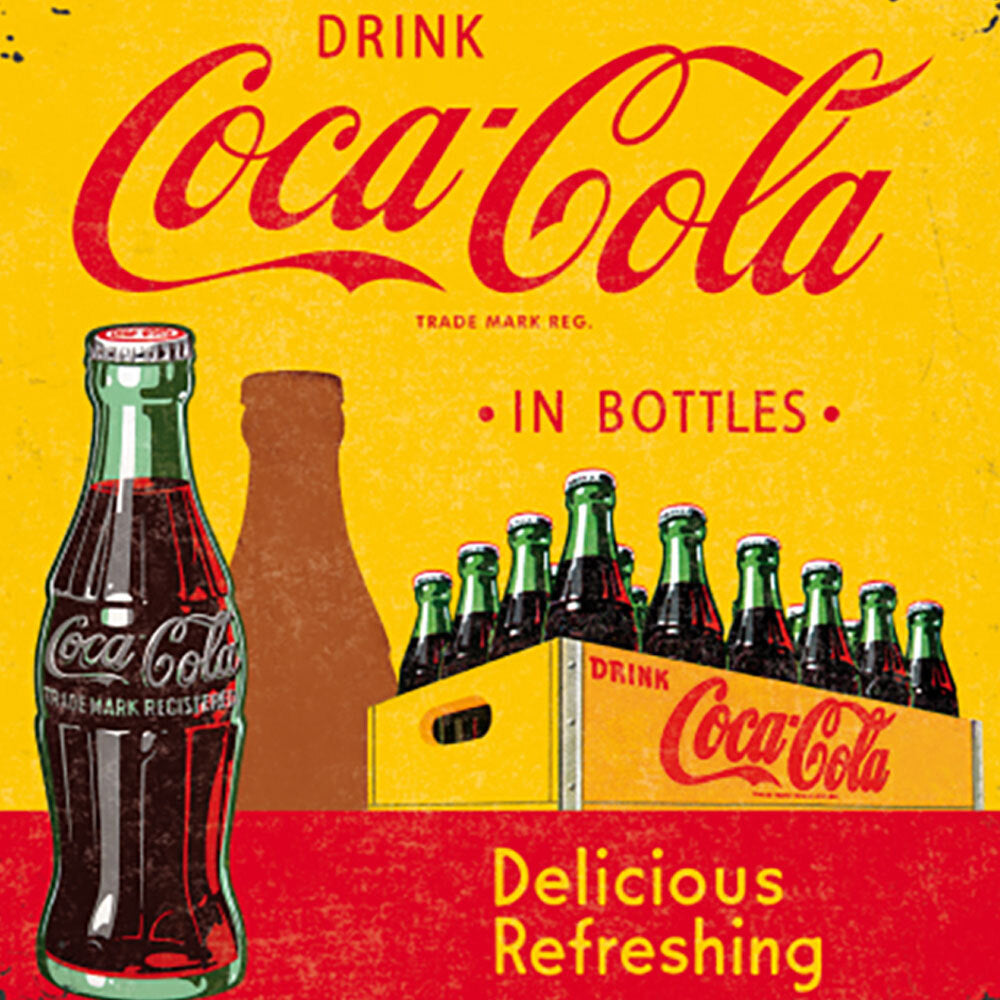 5146140-nostalgic-art-metal-square-drinks-coaster-coca-cola-in-bottles-yellow-9x9cm