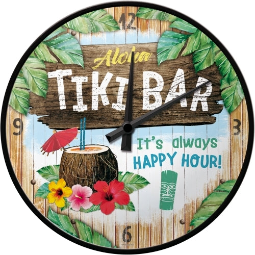 5151093-nostalgic-art-30cm-tiki-bar-quartz-round-wall-clock