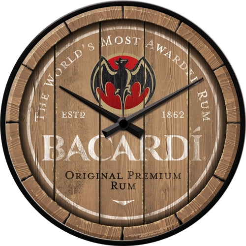 5151201-nostalgic-art-30cm-bacardi-wood-barrel-quartz-round-wall-clock
