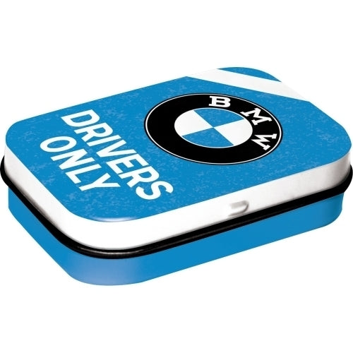 5181368-nostalgic-art-6cm-mint-tin-box-bmw-drivers-only-blue-fresh-breath-candy