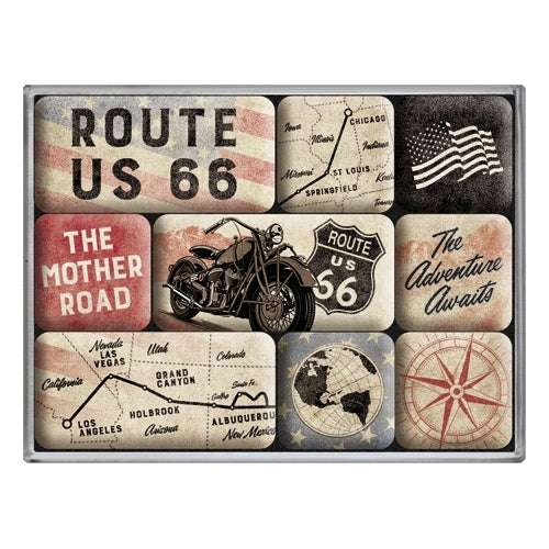 5183117-9pc-nostalgic-art-route-66-bike-map-2-2cm-4-5cm-magnet-set