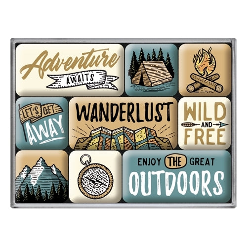 5183119-9pc-nostalgic-art-outdoor-adventure-awaits-2-2cm-4-5cm-magnet-set