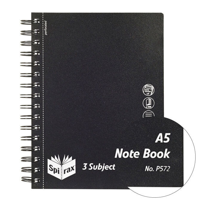 5657200-spirax-black-cover-a5-3-subject-300-page-notebook