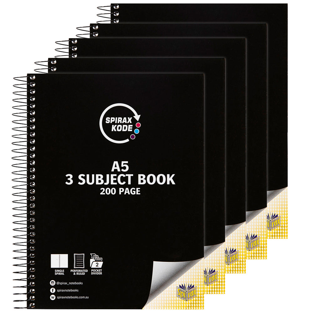 56961c-5pk-spirax-kode-a5-3-subject-book-200pg-assorted