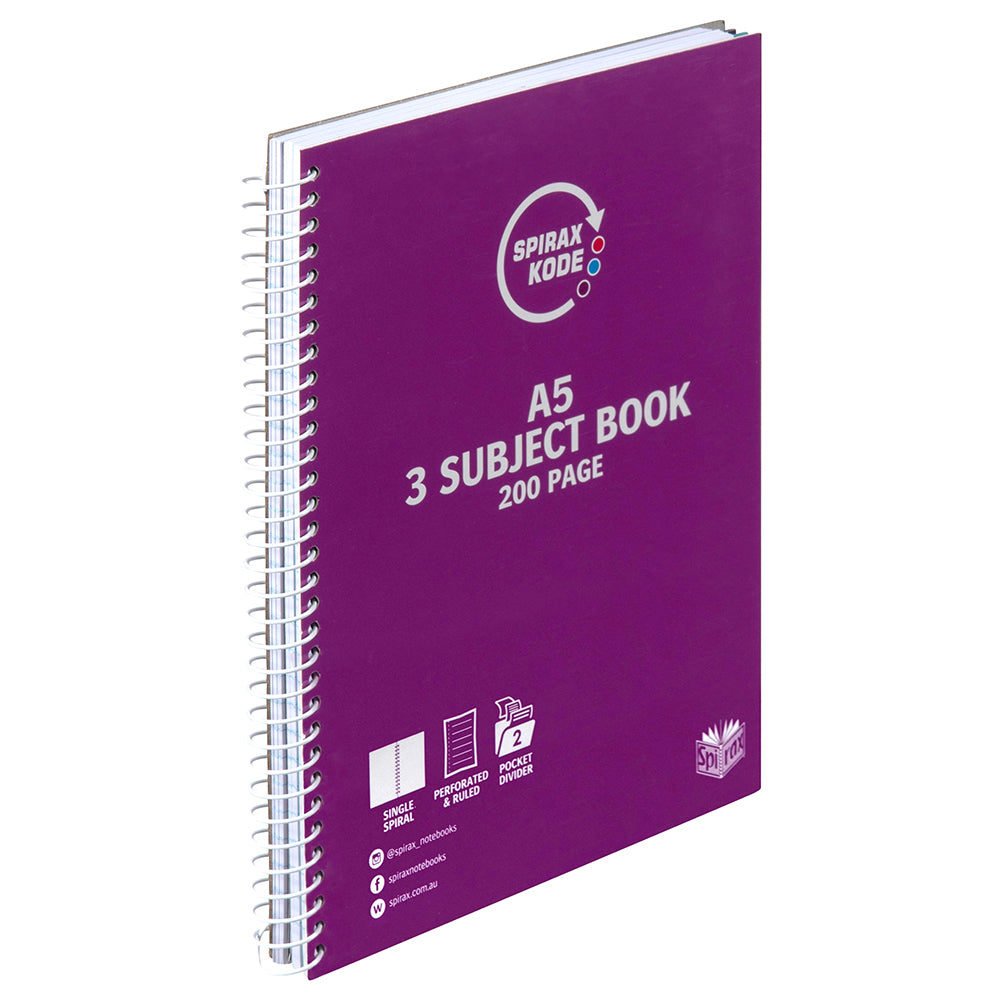 56961c-5pk-spirax-kode-a5-3-subject-book-200pg-assorted