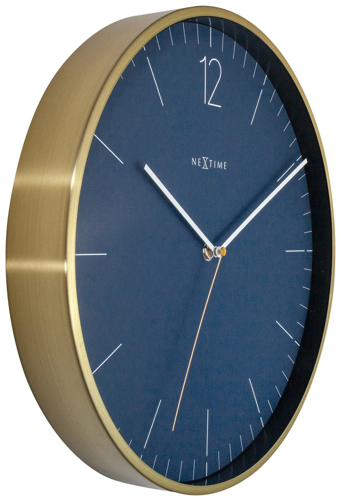 573252bl-nextime-essential-34cm-gold-wall-clock-analogue-round-vintage-blue