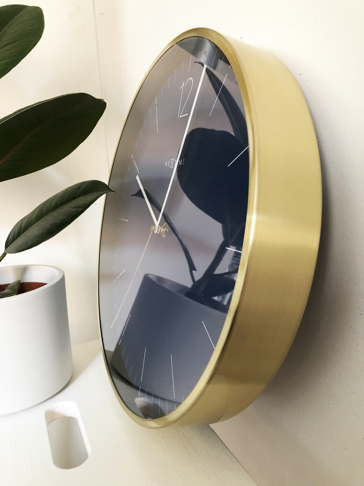573252bl-nextime-essential-34cm-gold-wall-clock-analogue-round-vintage-blue