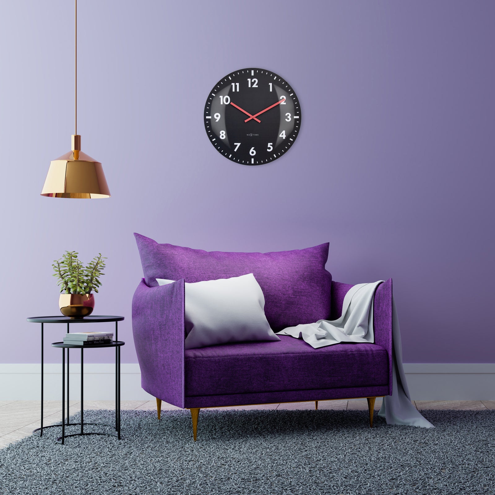 573298zw-nextime-duomo-glass-analogue-50cm-wall-clock-black