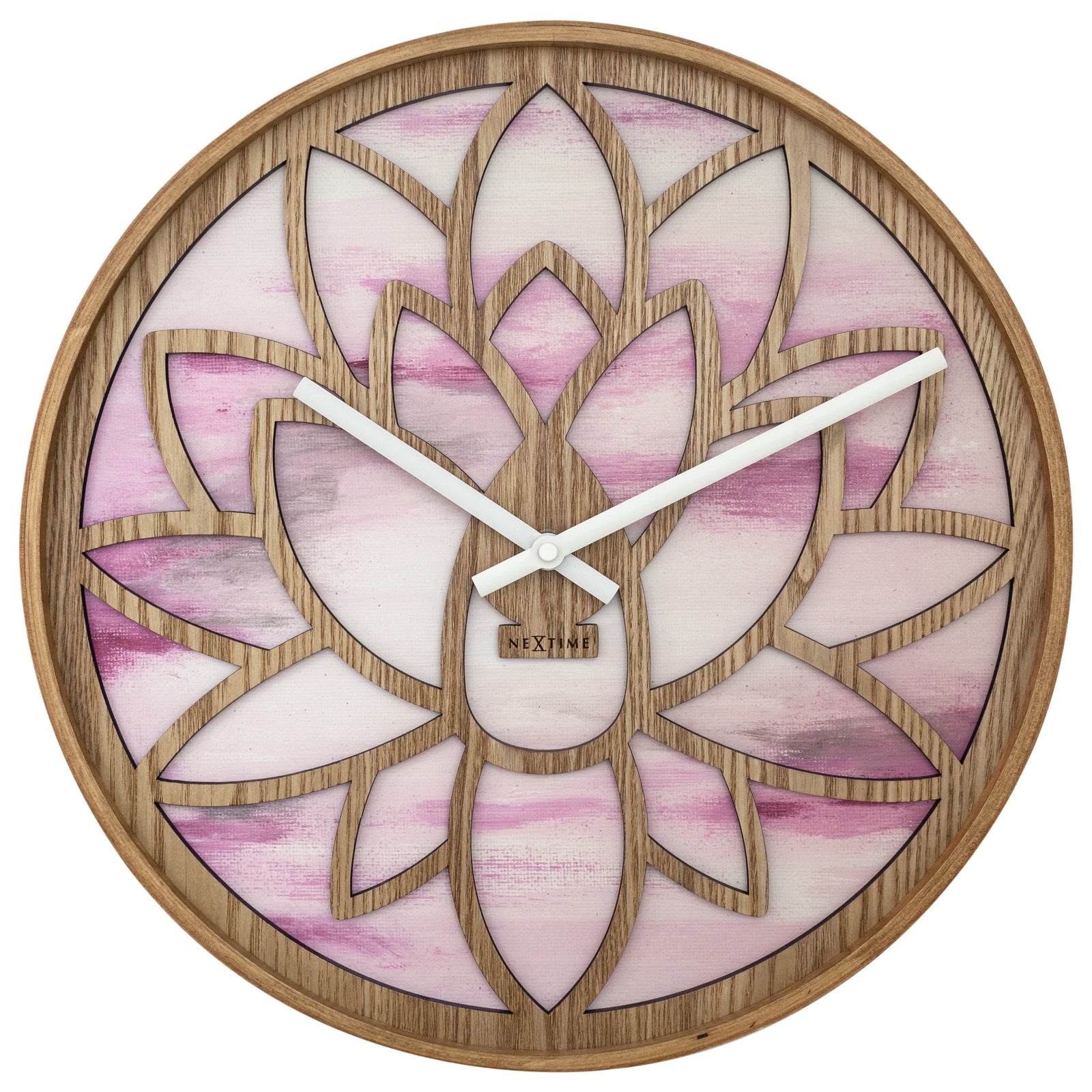 573307-nextime-lotus-wood-analogue-40cm-wall-clock-pink
