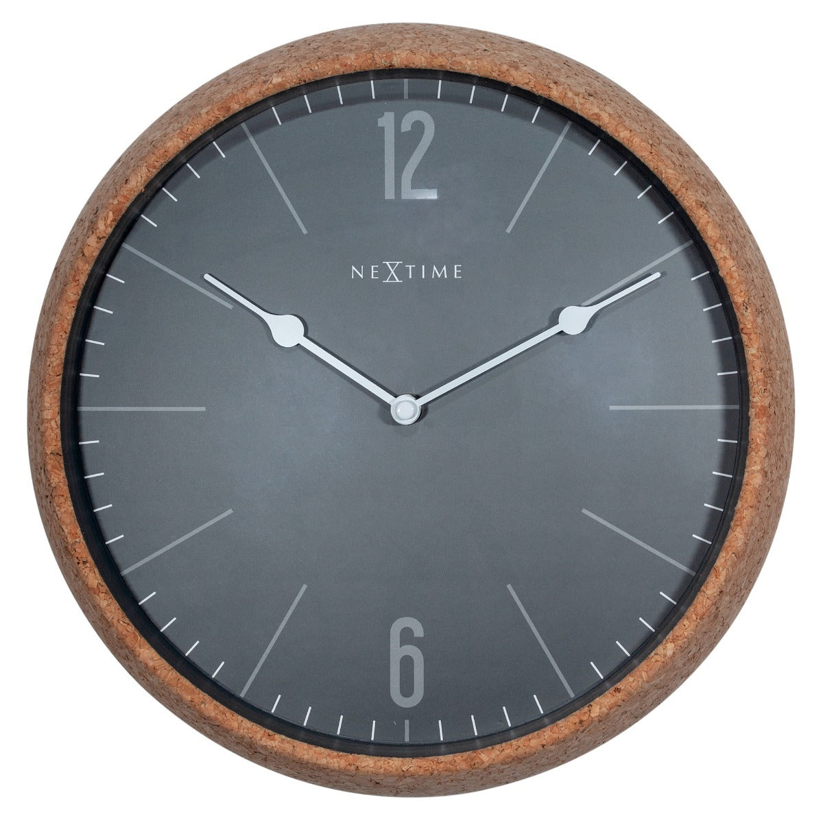 573509gs-nextime-30cm-cork-silent-analogue-round-wall-clock-grey