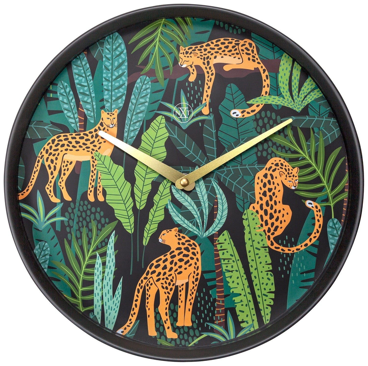 577355-nextime-30cm-urban-jungle-silent-analogue-round-wall-clock-leopard-print
