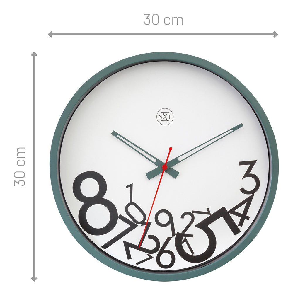 577364gn-nextime-30cm-dropped-numbers-silent-analogue-round-wall-clock