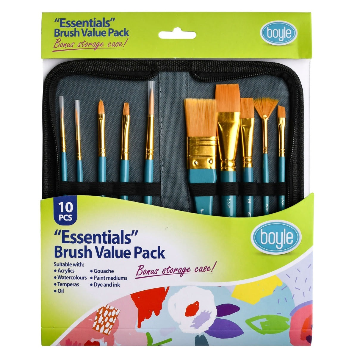 74002-10pc-boyle-essentials-craft-paint-brush-set-w-storage-case