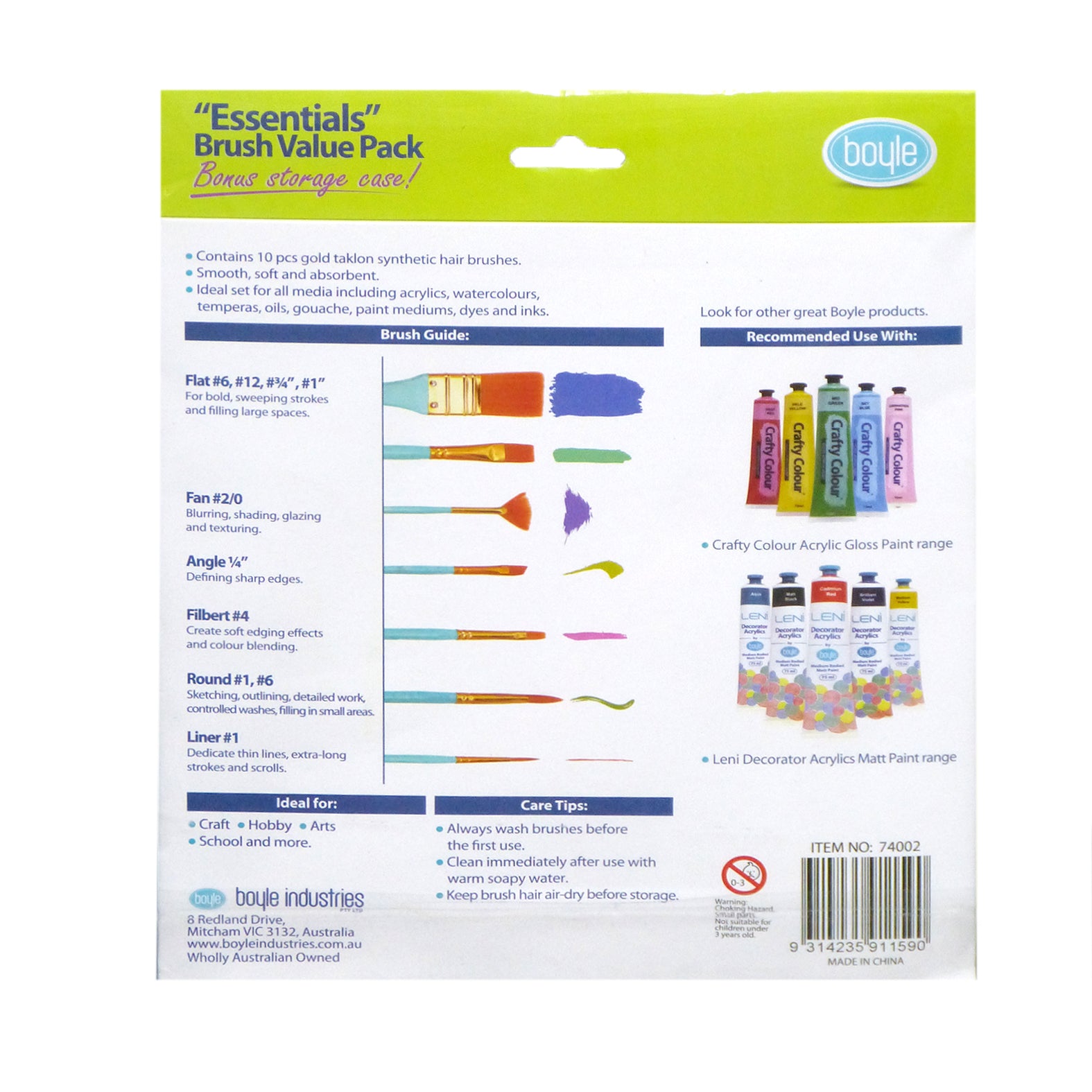 74002-10pc-boyle-essentials-craft-paint-brush-set-w-storage-case