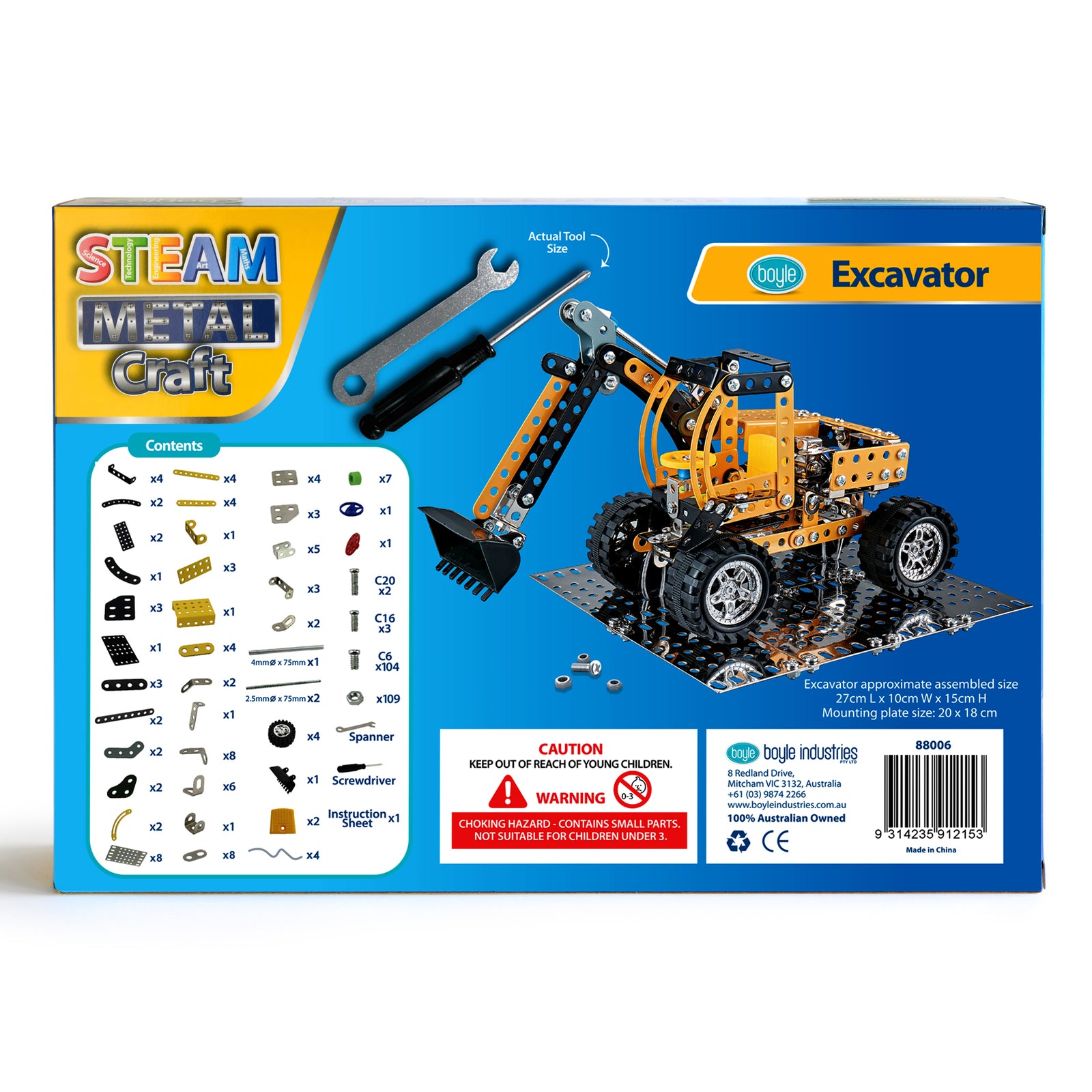 88006-steam-metal-craft-27cm-excavator-diy-construction-kit-toy-kids-8y