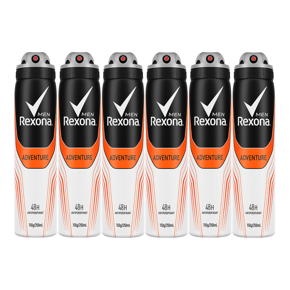 6x Rexona Anti-Perspirant 250ml Deodorant Adventure Men
