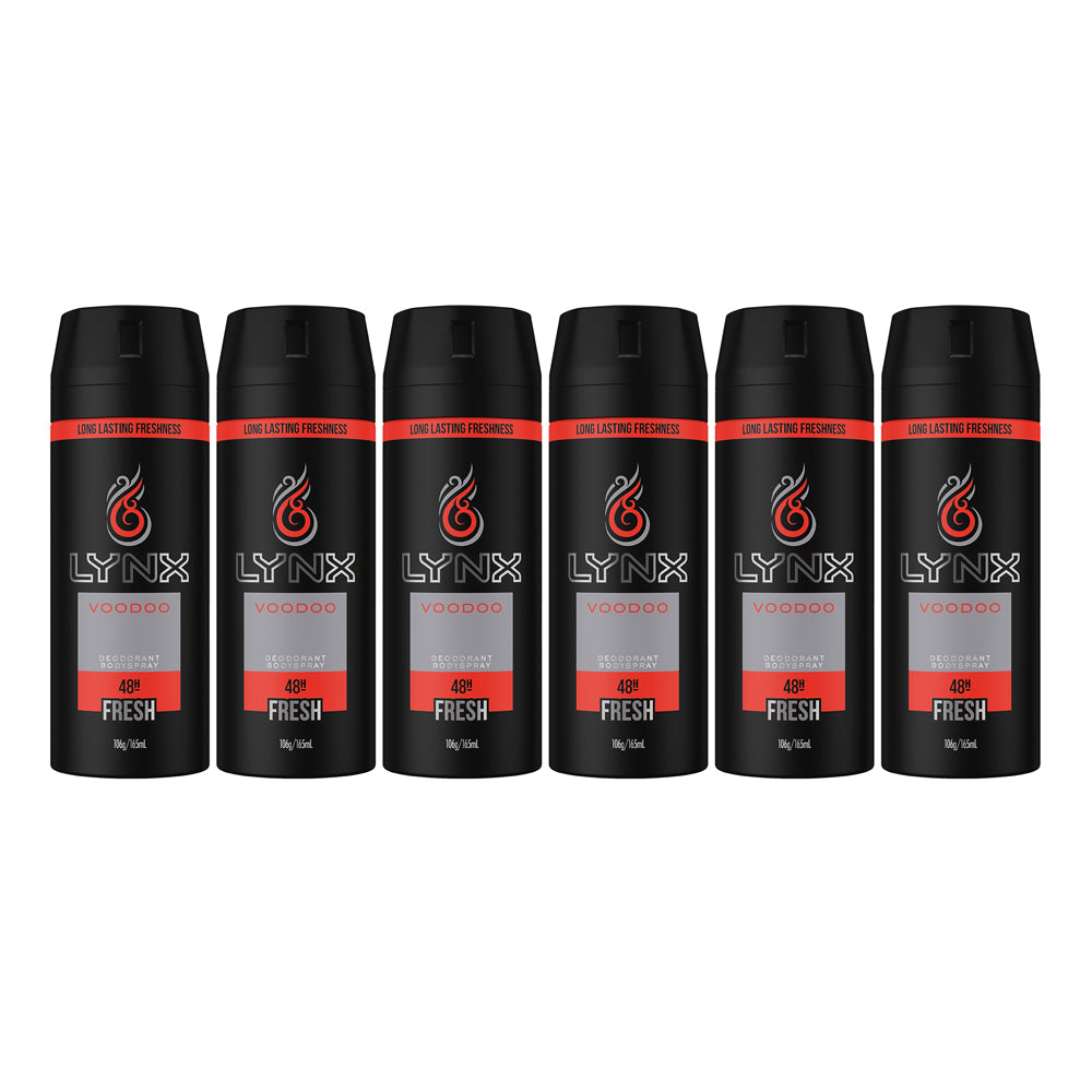 6x Lynx Body Spray Men Fresh 165ml Voodoo
