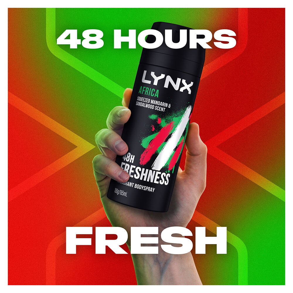 6x Lynx 165ml Deodorant Body Spray 48hr - Africa