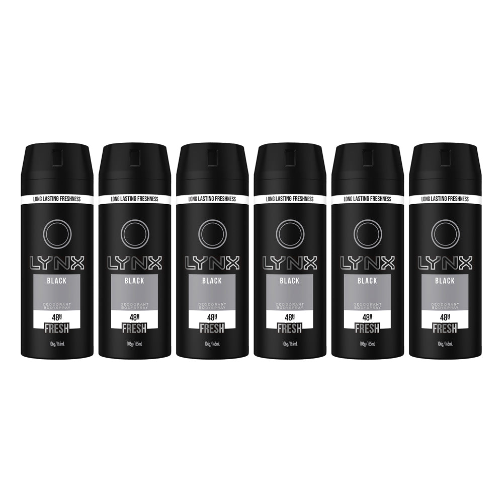 6x Lynx Body Spray Men Fresh 165ml Black
