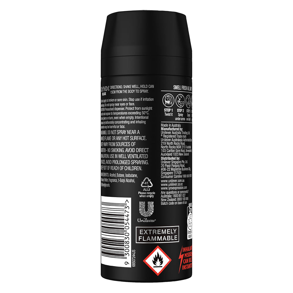 6x Lynx Body Spray Men Fresh 165ml Black