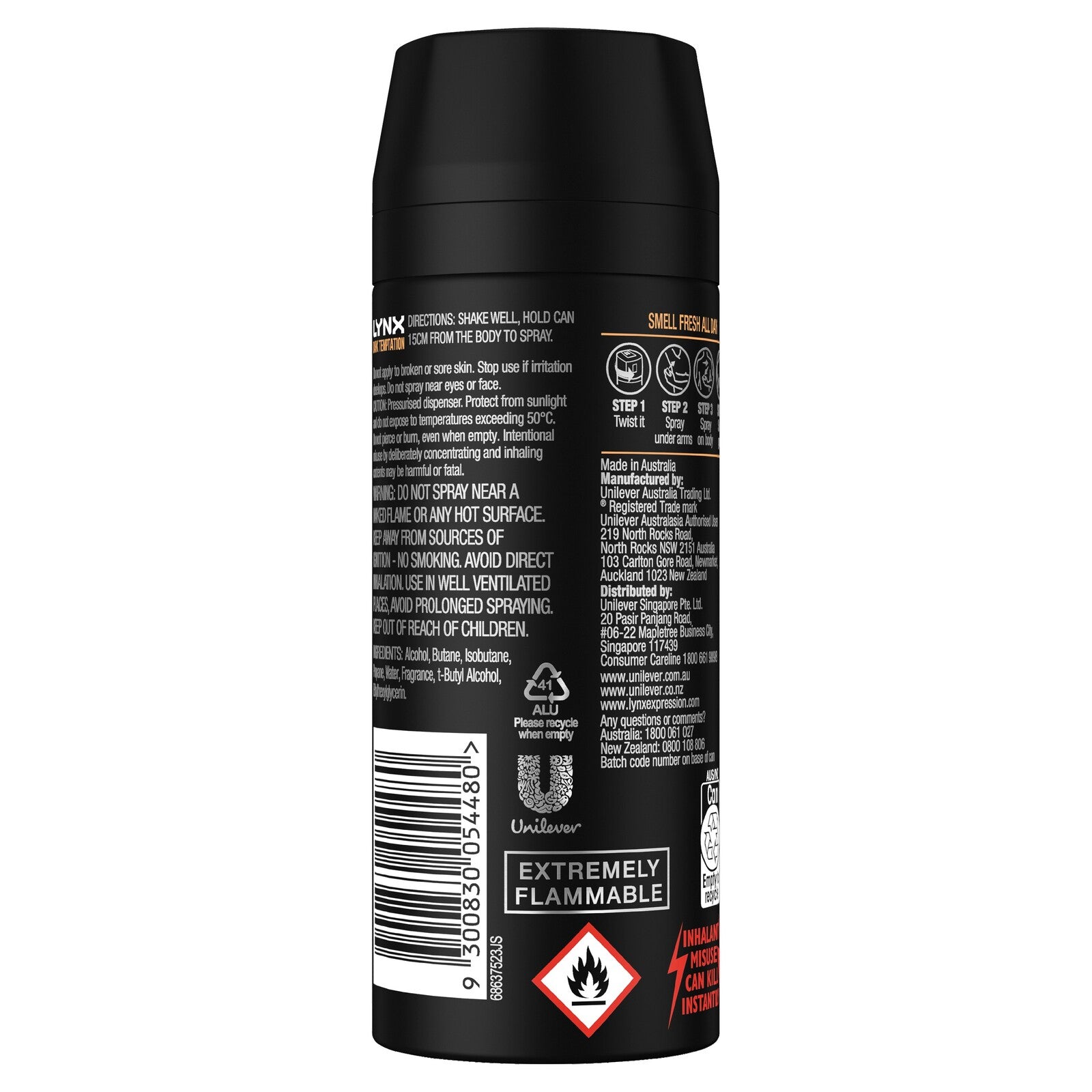 6x Lynx Body Spray Men Fresh 165ml Dark Temptation