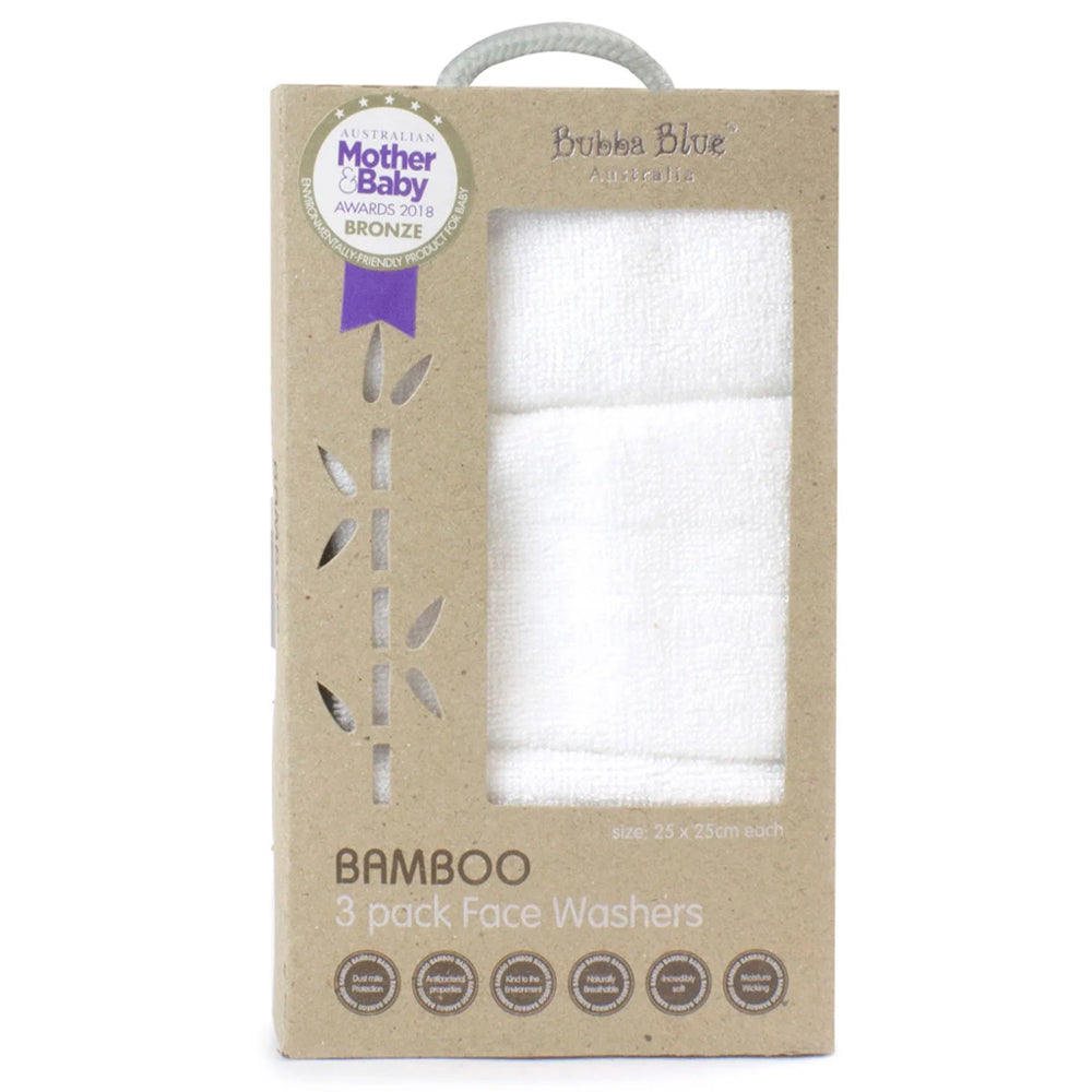 3pc Bubba Blue 25cm Face Washer Set Baby Towel - White