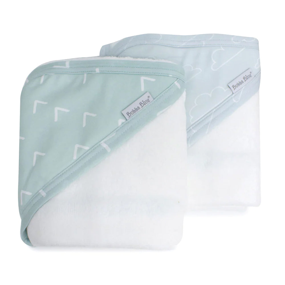 2PK Bubba Blue 6.75x75cm Nordic Hooded Towel Baby 0-12m - Dusty Sky/Mint