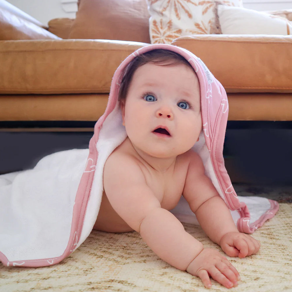 2PK Bubba Blue 6.75x75cm Nordic Hooded Towel Baby 0-12m - Dusty Berry/Rose