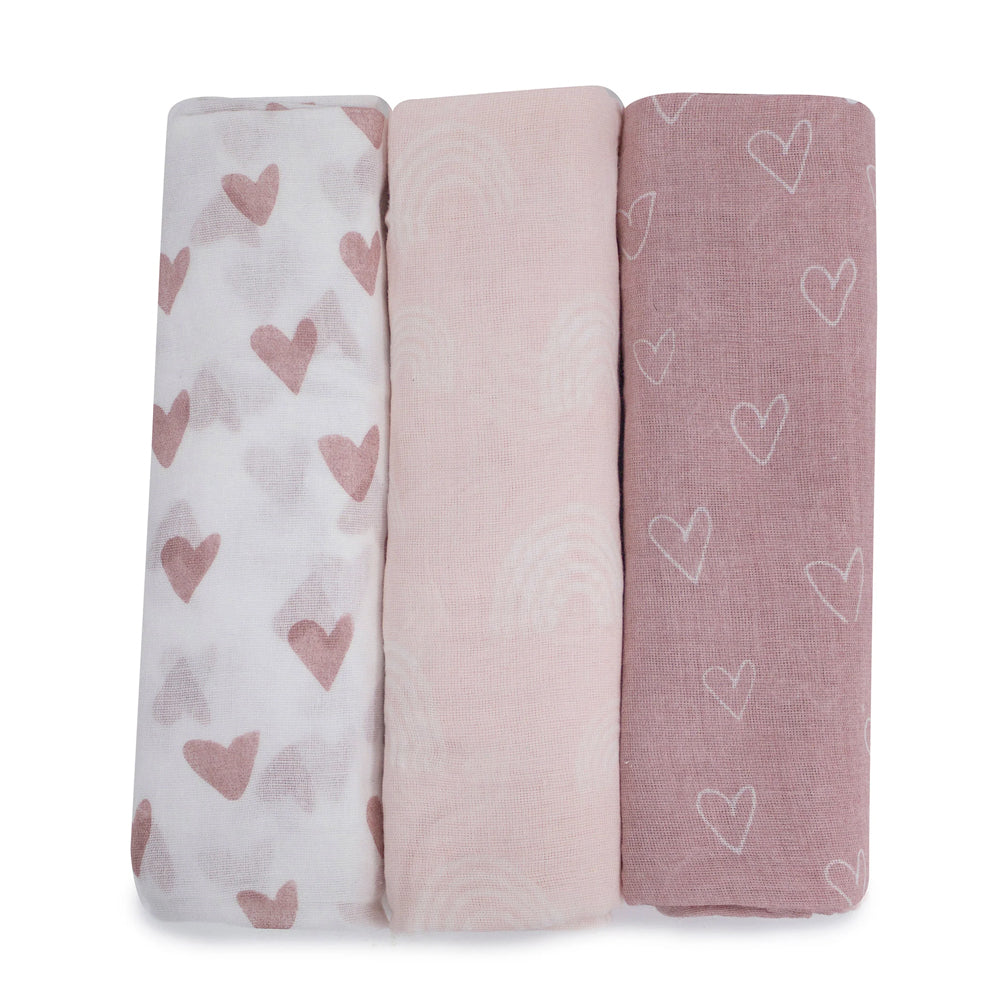 3pc Bubba Blue Muslin Dusty Berry And Rose Baby Wraps