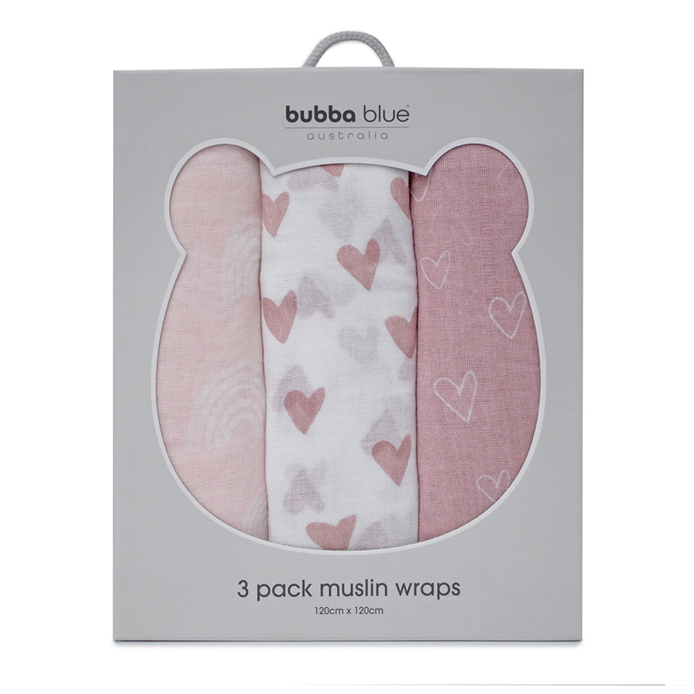 3pc Bubba Blue Muslin Dusty Berry And Rose Baby Wraps