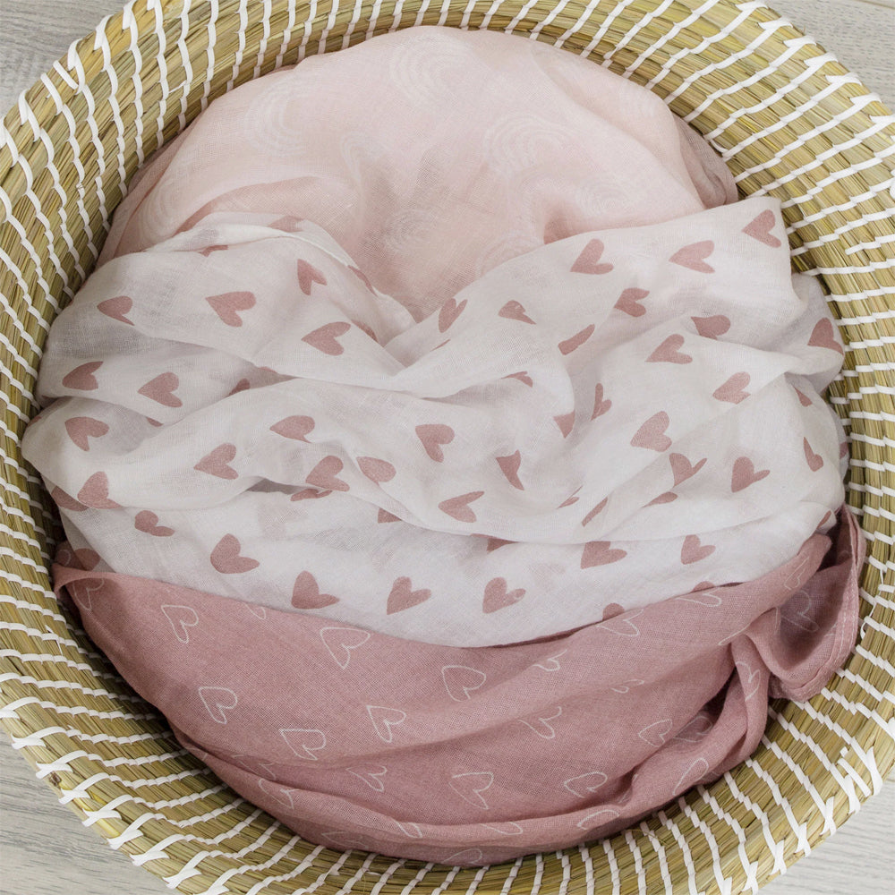 3pc Bubba Blue Muslin Dusty Berry And Rose Baby Wraps
