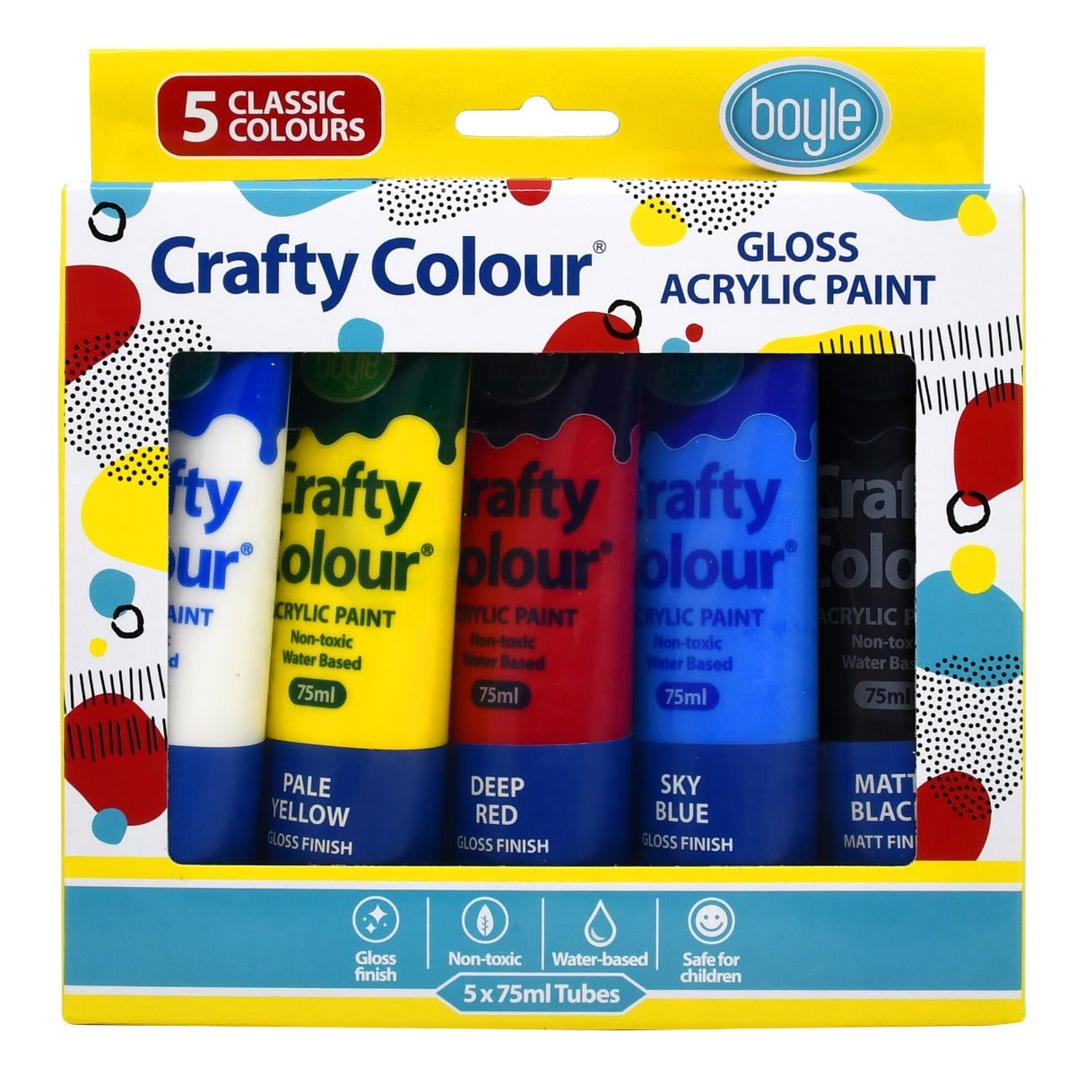5PK Crafty Colour 75ml Acrylic Paint Gloss - Classic