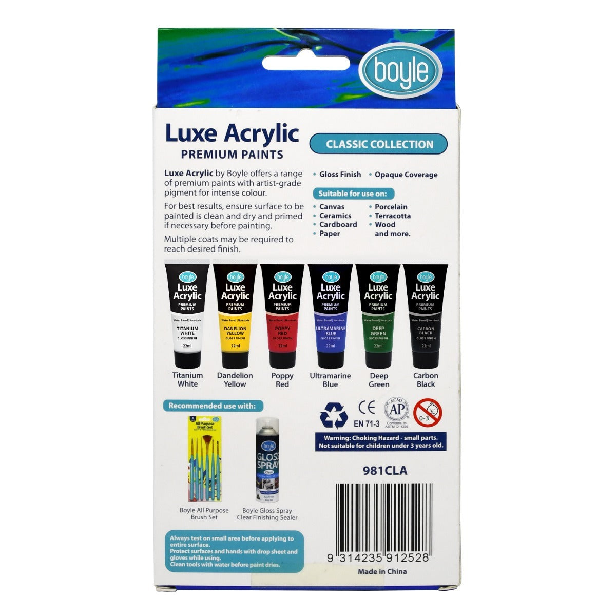 6PK Luxe Acrylic 22ml Premium Paint Non-Toxic - Classic