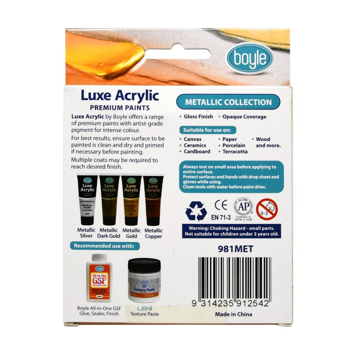 4PK Luxe Acrylic 22ml Premium Paint Tube - Metallic
