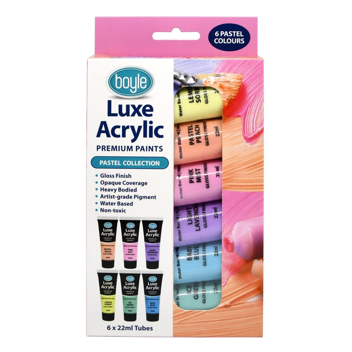 6PK Luxe Acrylic 22ml Premium Paint Tube Non-Toxic - Pastel