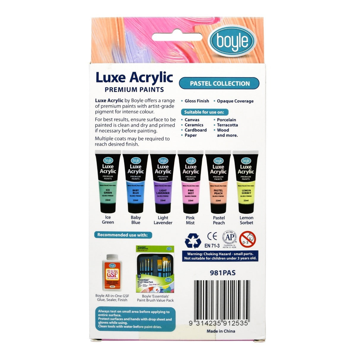 6PK Luxe Acrylic 22ml Premium Paint Tube Non-Toxic - Pastel
