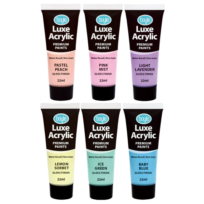 6PK Luxe Acrylic 22ml Premium Paint Tube Non-Toxic - Pastel