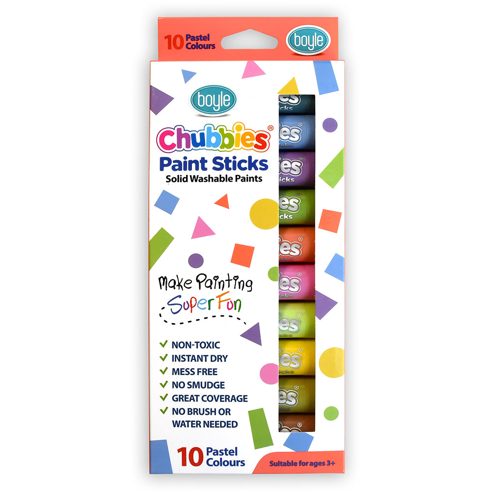 10PK Boyle Chubbies Solid Washable Paint Sticks Pastel Colours Kids 3y+