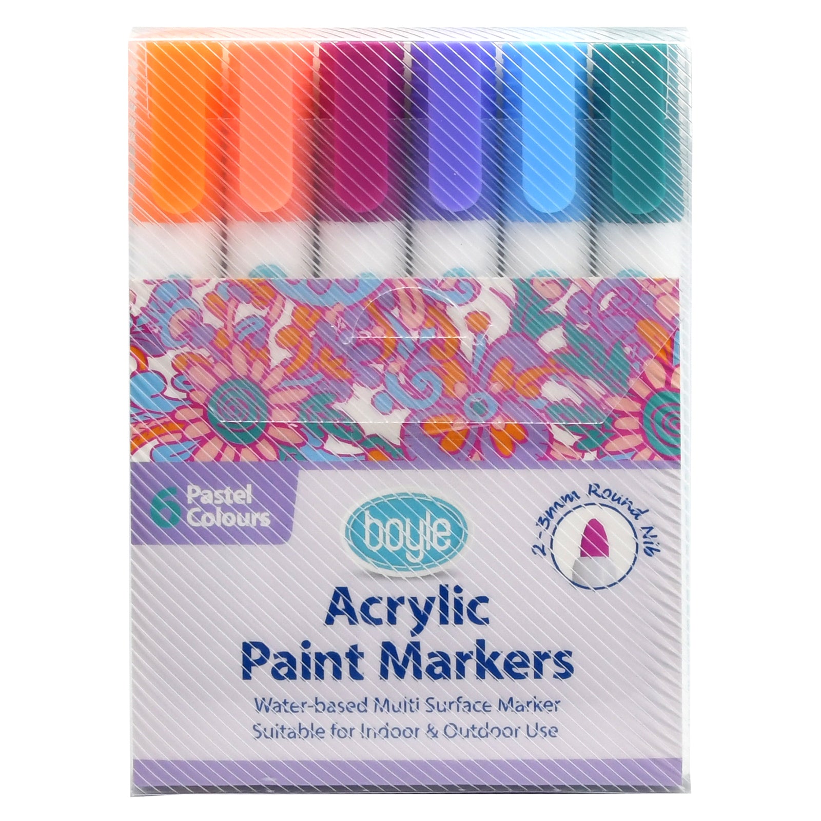 6pc Boyle Acrylic Paint Markers Art Pens - Pastel Colours