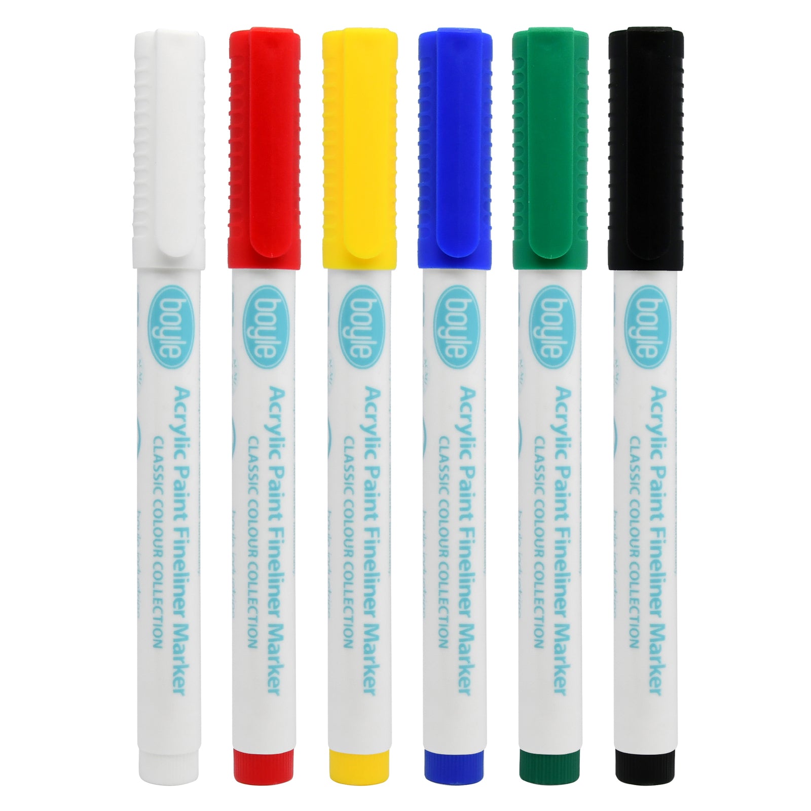 6pc Boyle Acrylic Paint Fineliner Markers - Classic Colours