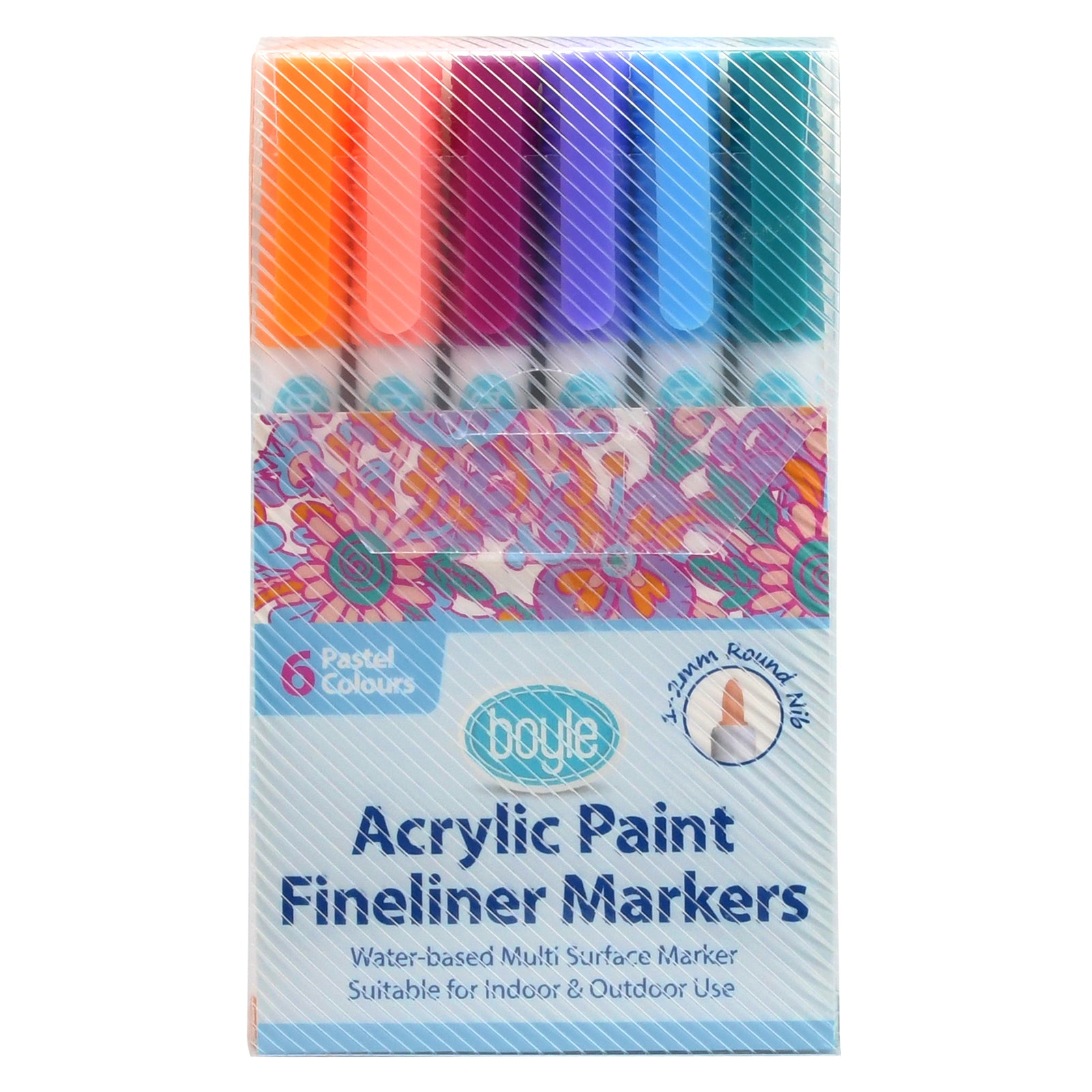 6pc Boyle Acrylic Paint Fineliner Markers - Pastel Colours