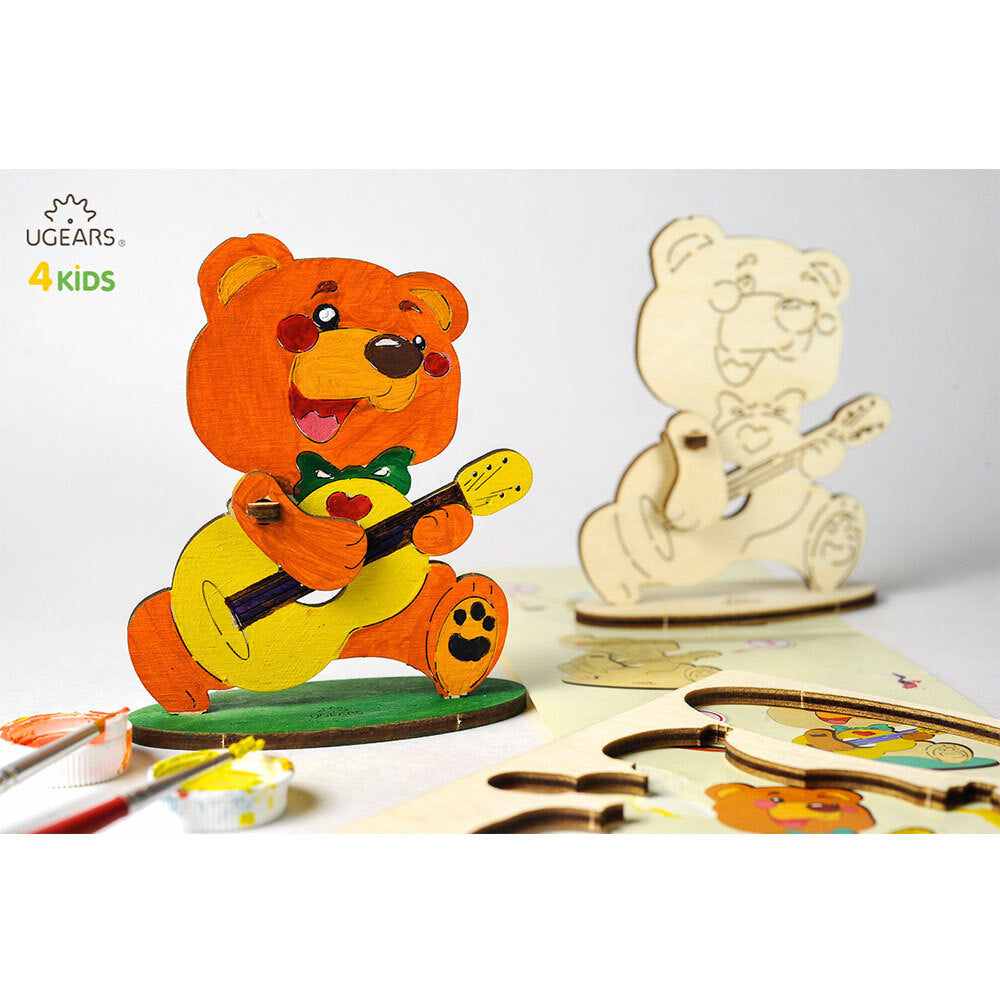 Ugears 3D Painting Bear DIY Wooden Puzzle 8pc