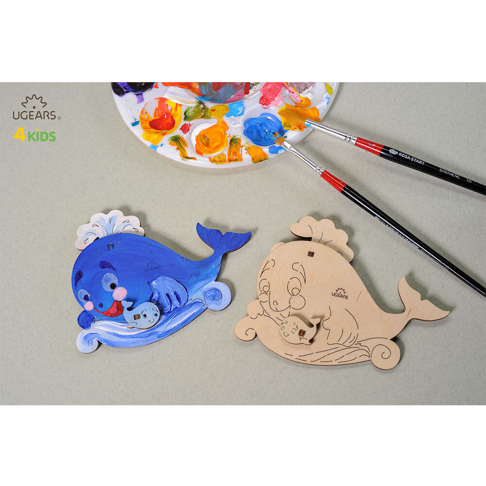 Ugears 3D Colouring Whale DIY Wooden Puzzle 8pc