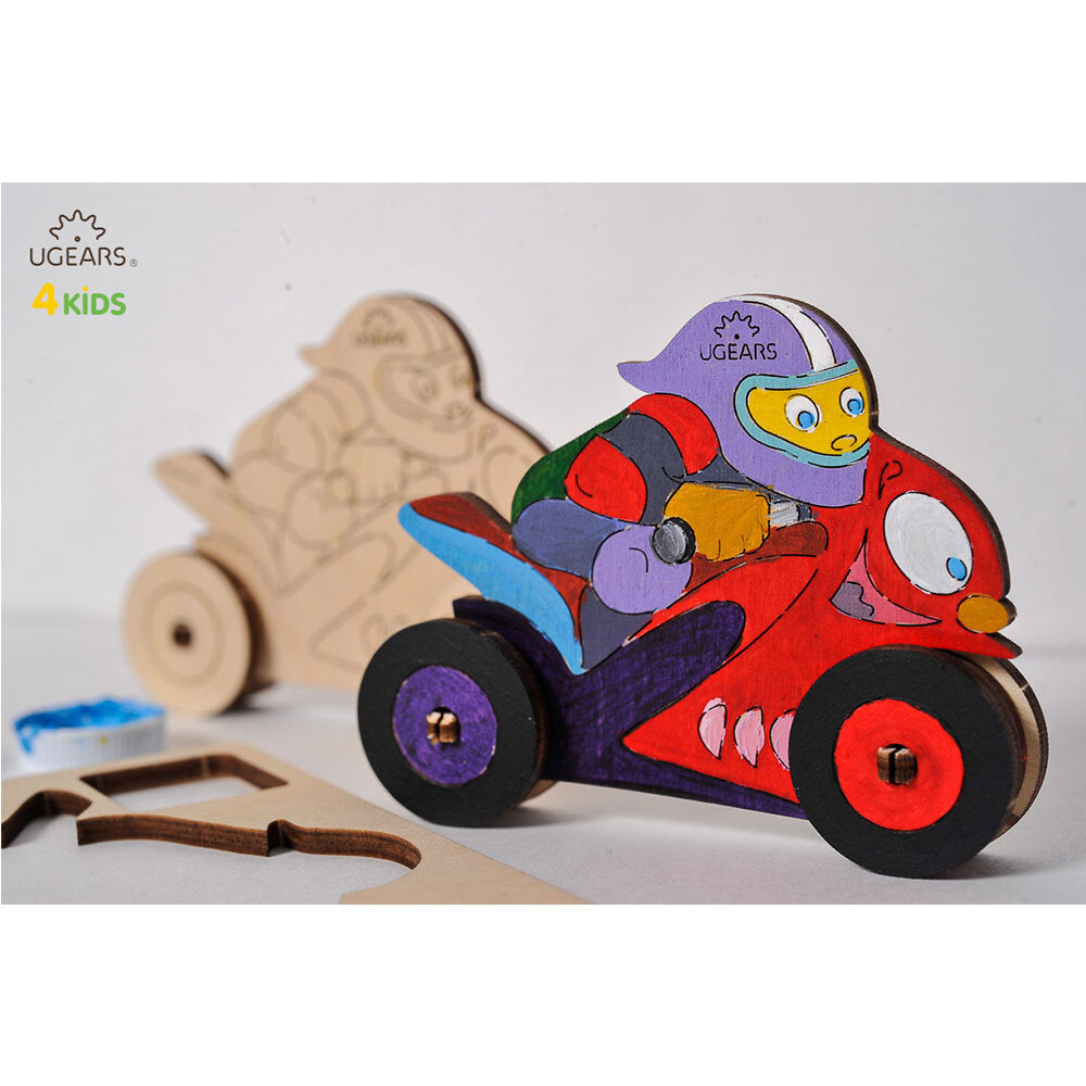 Ugears 3D Colouring Motorcyclist DIY Wooden Puzzle 8pc