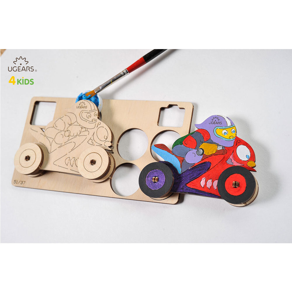 Ugears 3D Colouring Motorcyclist DIY Wooden Puzzle 8pc