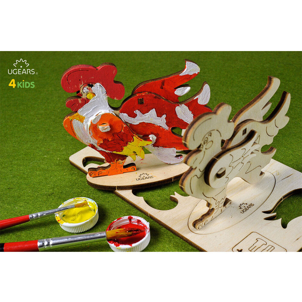 Ugears 3D Painting Cockerel DIY Wooden Puzzle 8pc