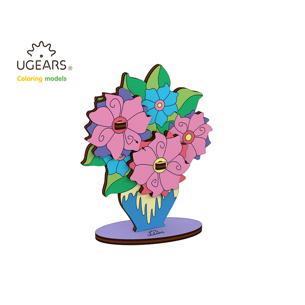 Ugears 3D Colouring Bouquet DIY Wooden Puzzle 8pc